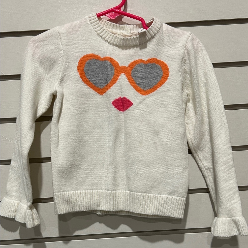 Janie and Jack White Sweater with Heart Glasses Design